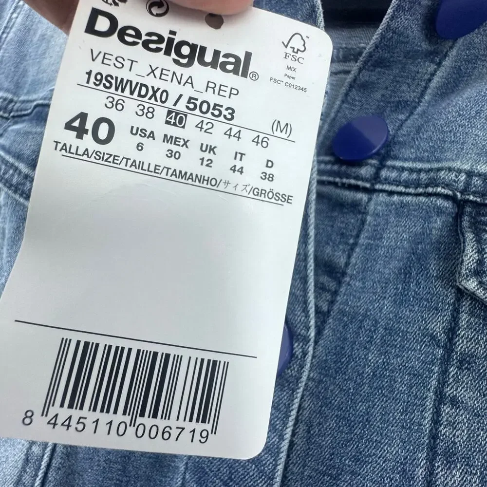 Desigual Women's Vest Xena Denim Mini Dress Short Sleeve Blue Size 40 /US 6 NWT_12